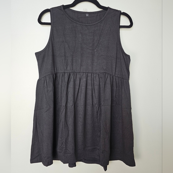 Women's Scoop Neck Ruffle Hem Babydoll Tank Sleeveless Peplum Top, Black, Large - Picture 5 of 11